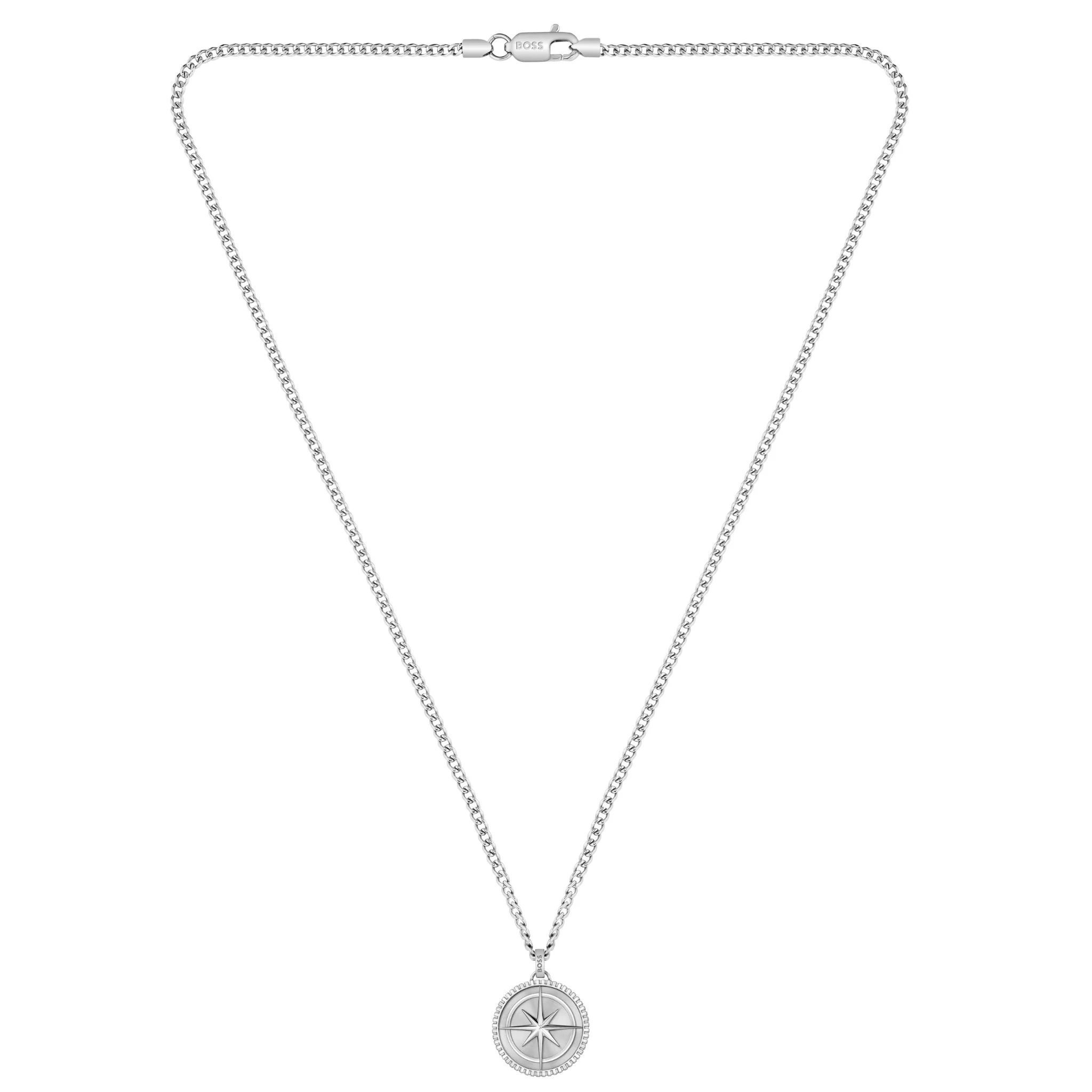 Mens BOSS Stainless Steel North Coin Necklace