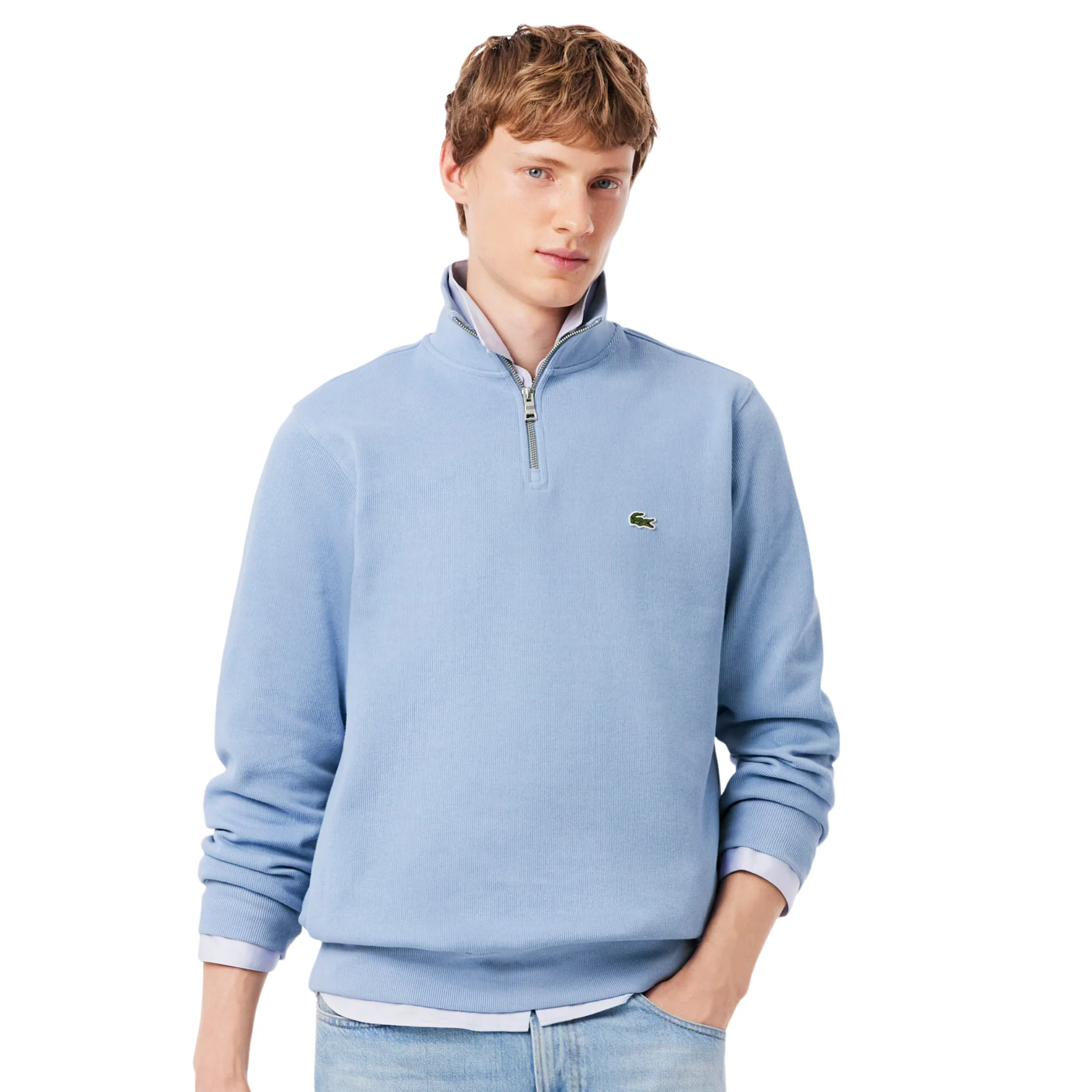 Mens Lacoste Light Blue Branded Half Zip Sweatshirt - Image 2