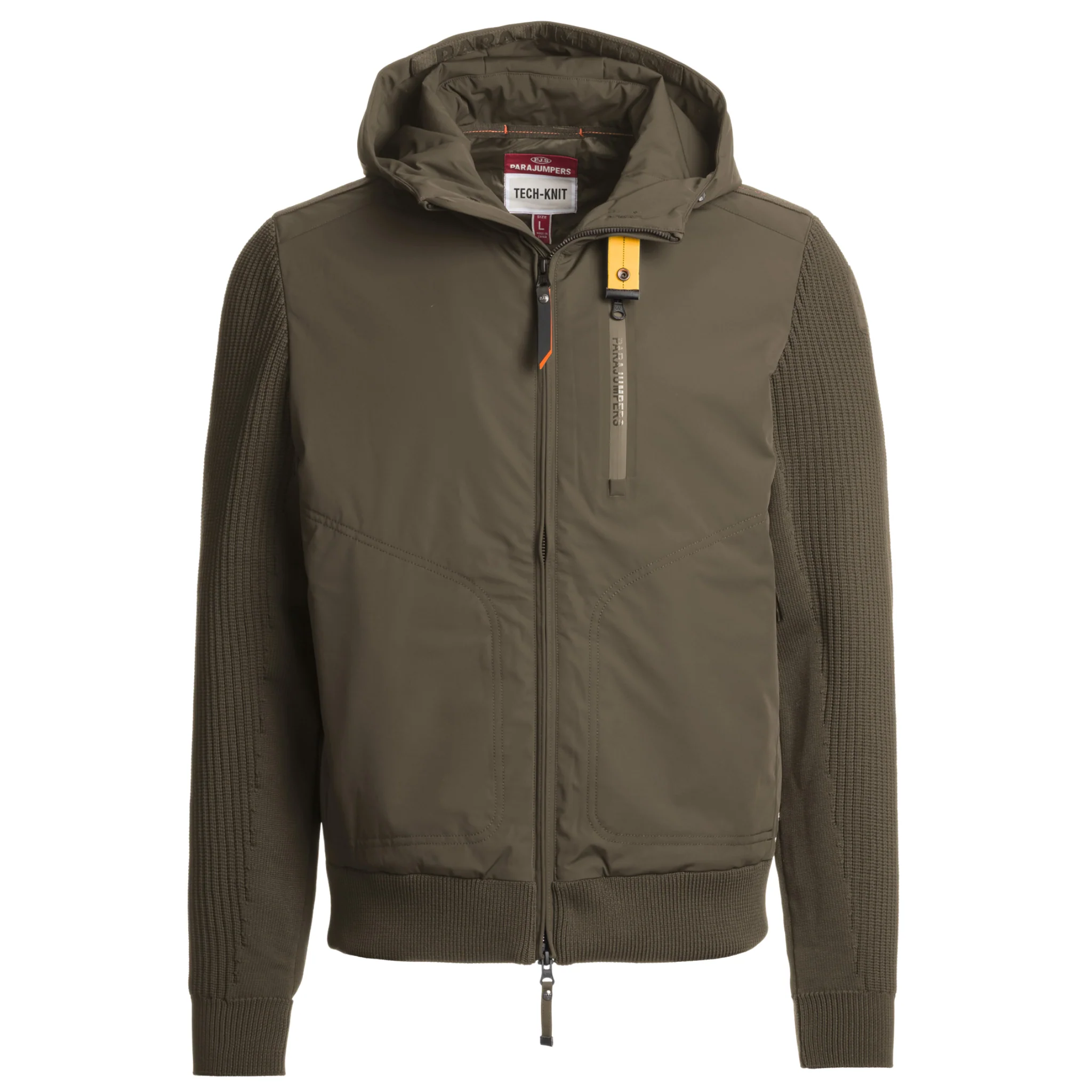 Mens Parajumpers Olive Grey Willard Tech Knit Hybrid Hood Jacket