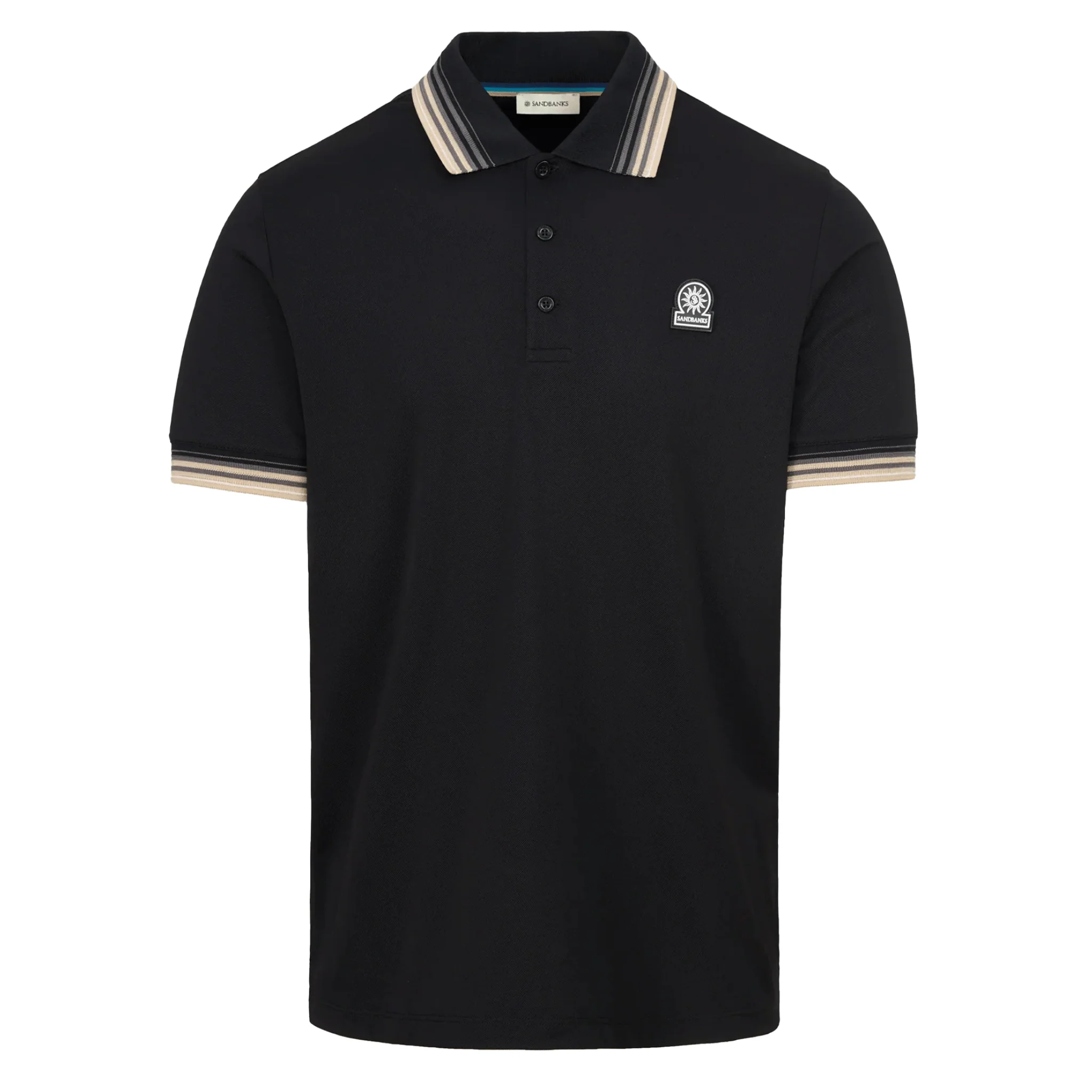 Mens Sandbanks Black Gradient Rib S/s Polo Shirt