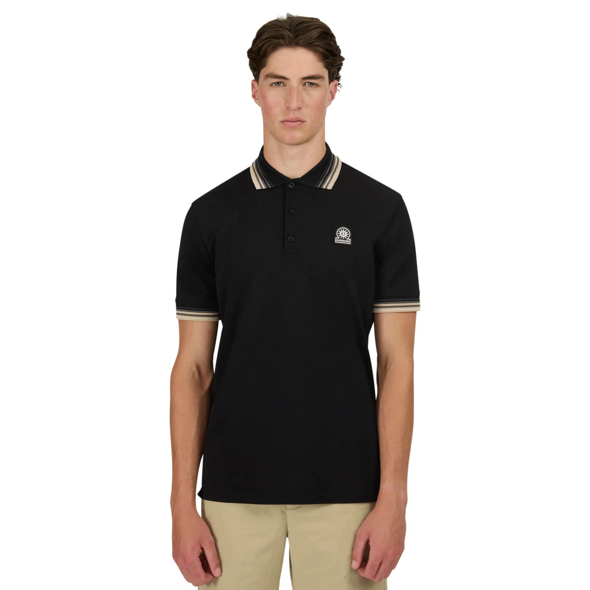 Mens Sandbanks Black Gradient Rib S/s Polo Shirt - Image 2