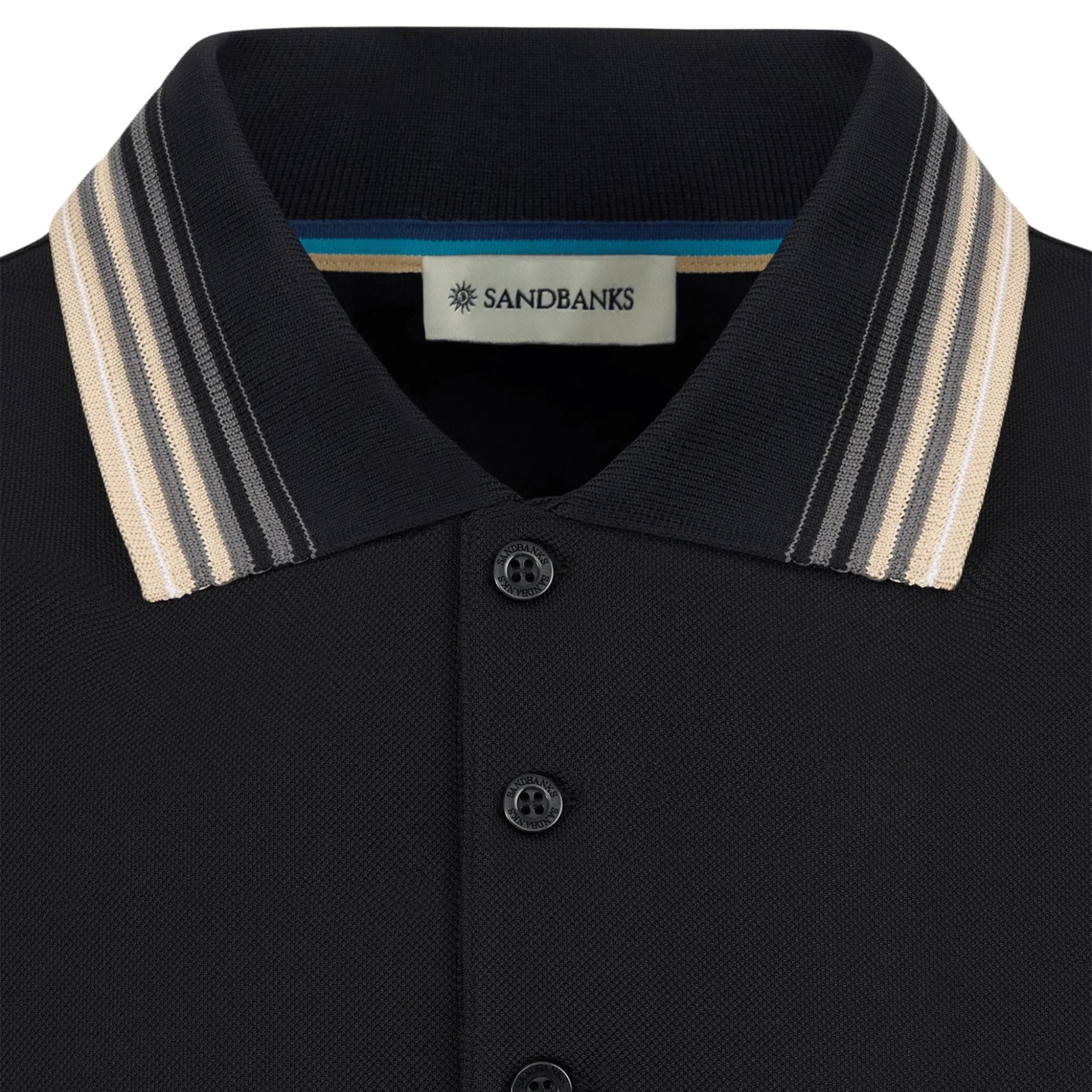 Mens Sandbanks Black Gradient Rib S/s Polo Shirt - Image 3
