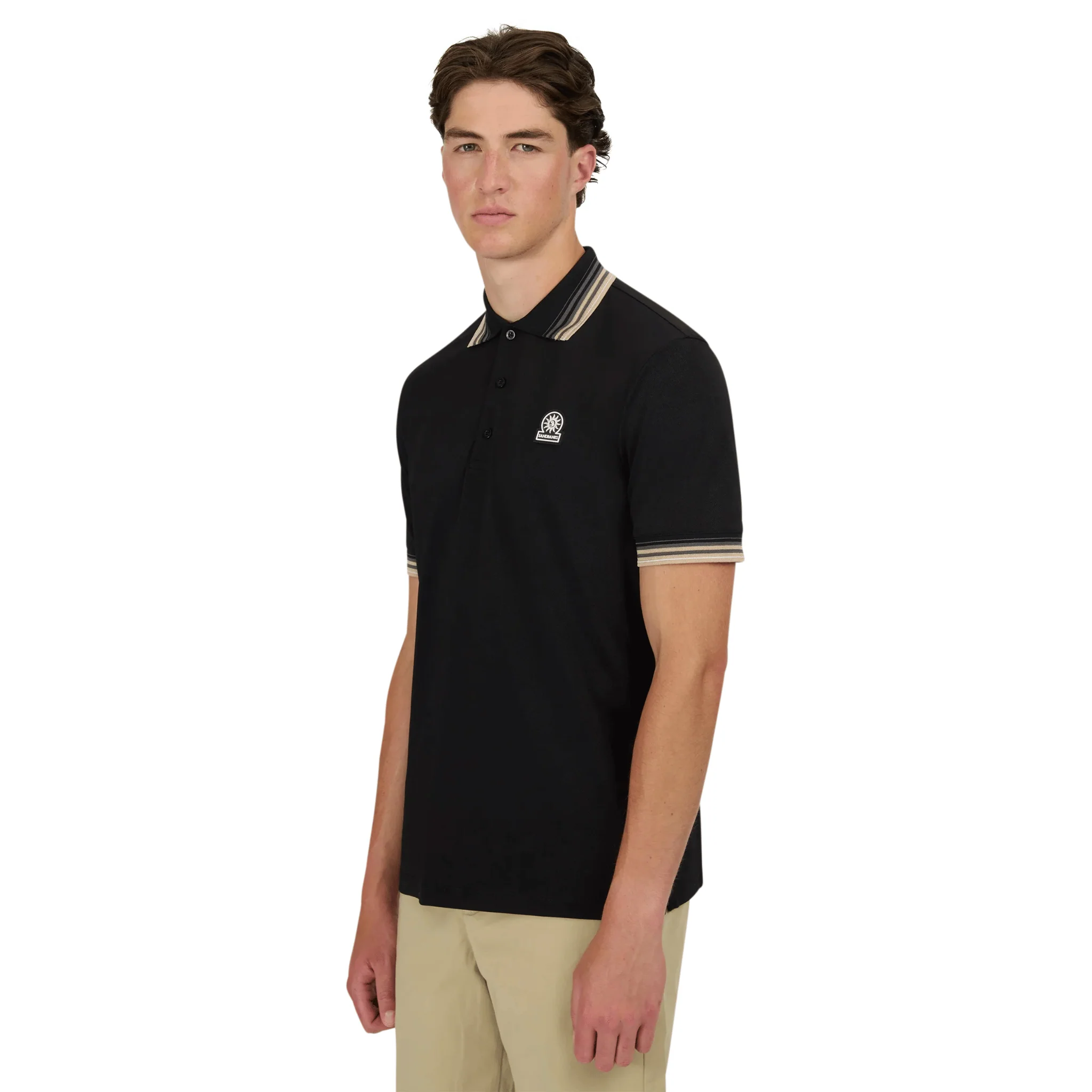 Mens Sandbanks Black Gradient Rib S/s Polo Shirt - Image 4