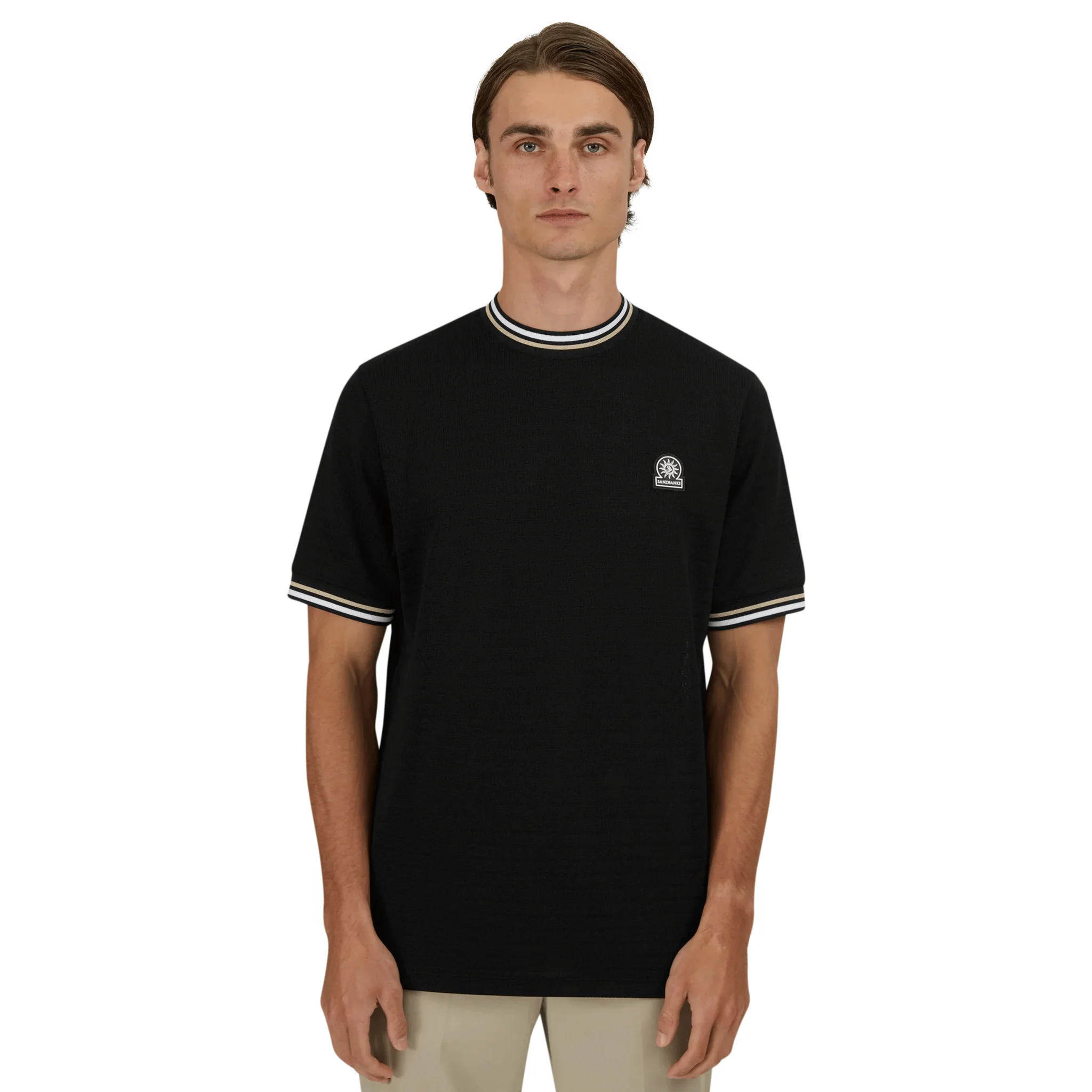 Mens Sandbanks Black Texture Jacquard S/s T Shirt - Image 2
