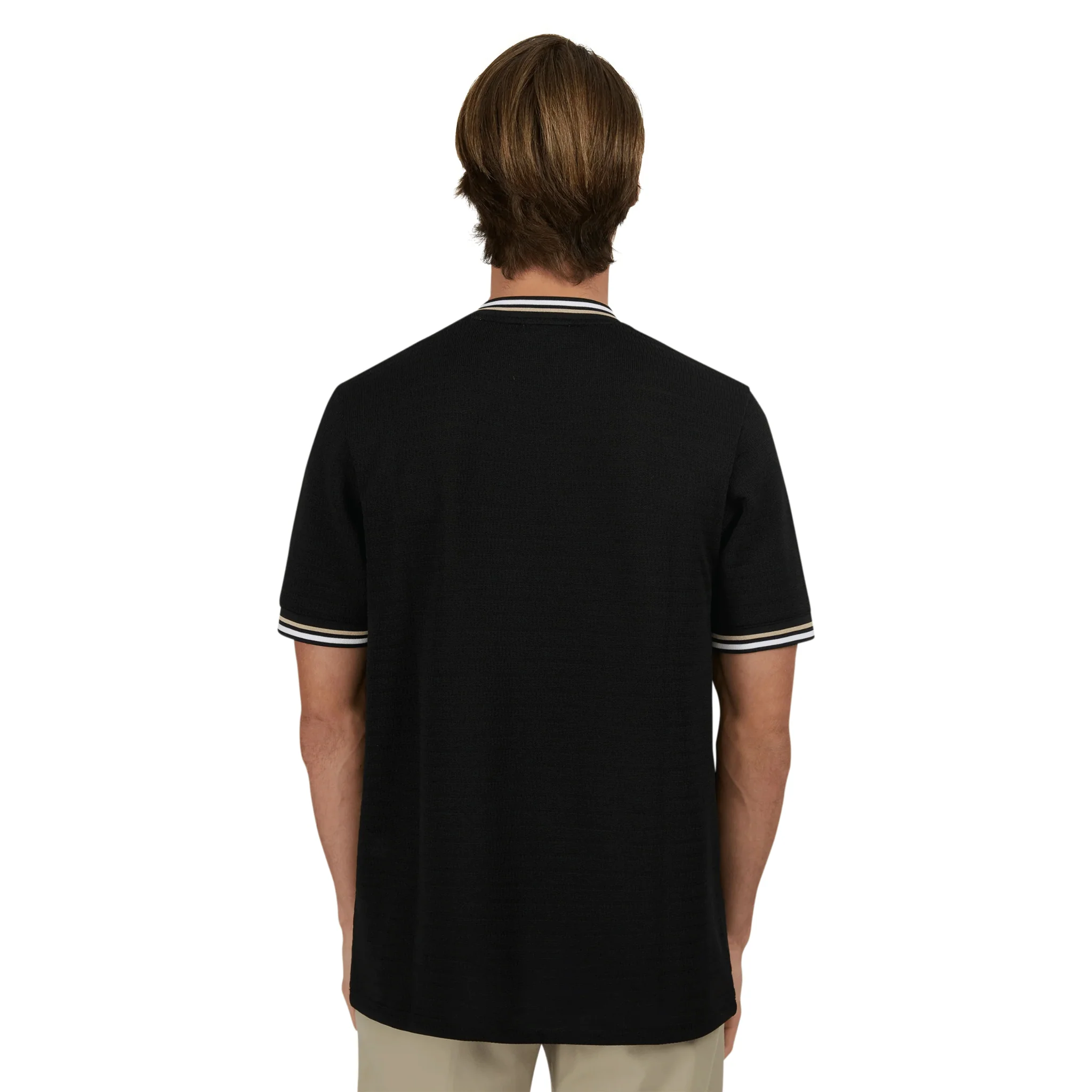 Mens Sandbanks Black Texture Jacquard S/s T Shirt - Image 4