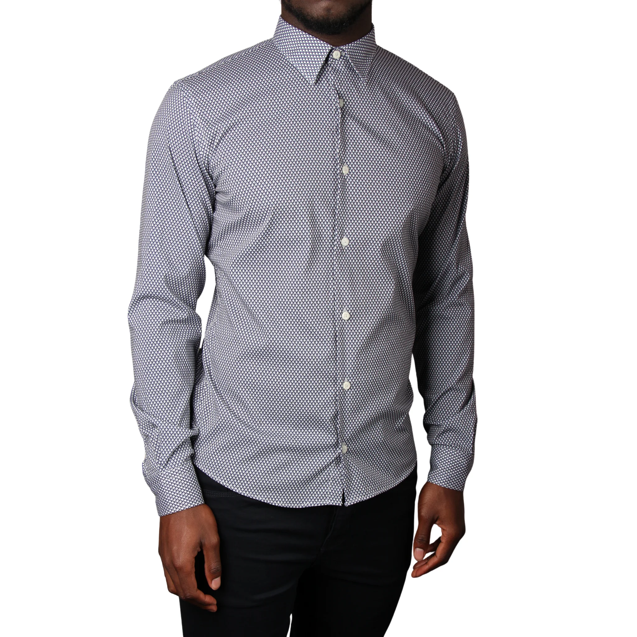 Mens SEINSE Navy Printed L/s Shirt