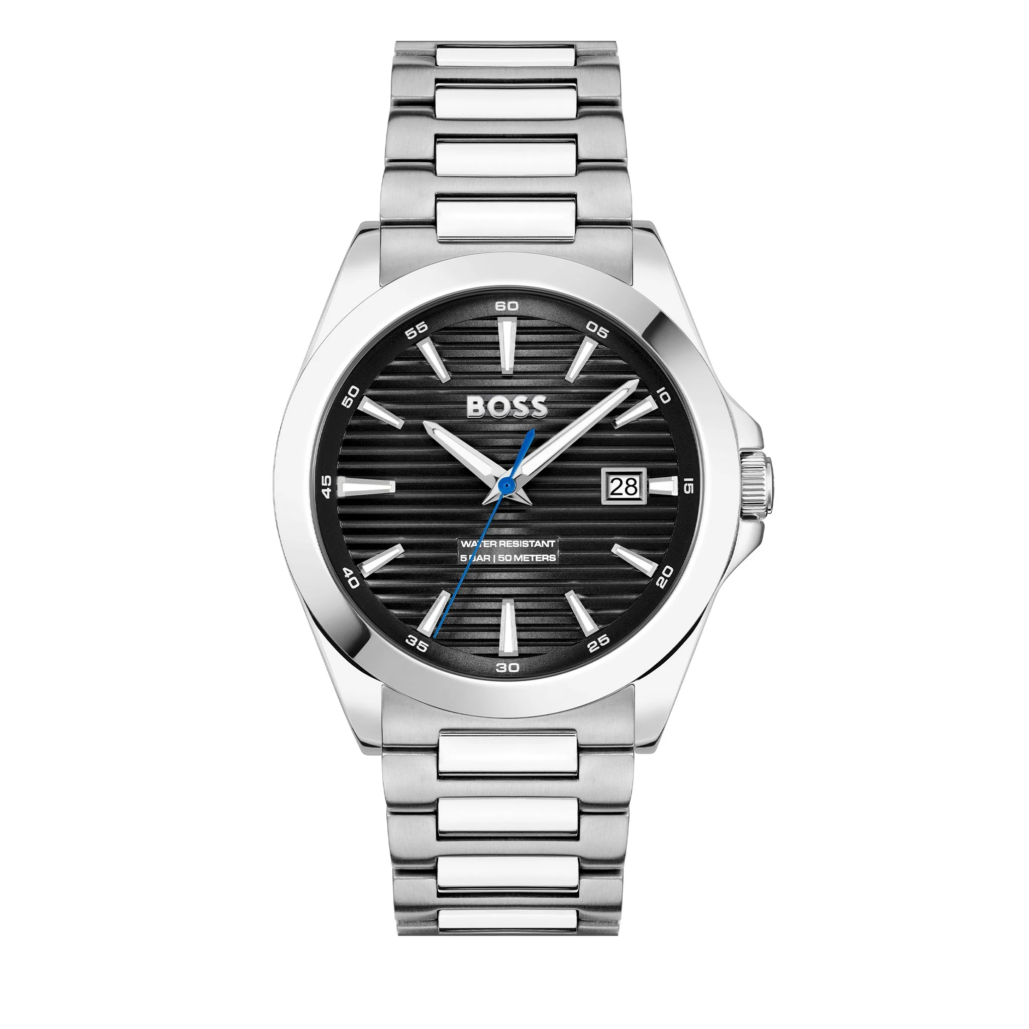 Mens BOSS Silver/Black Strike Bracelet Watch