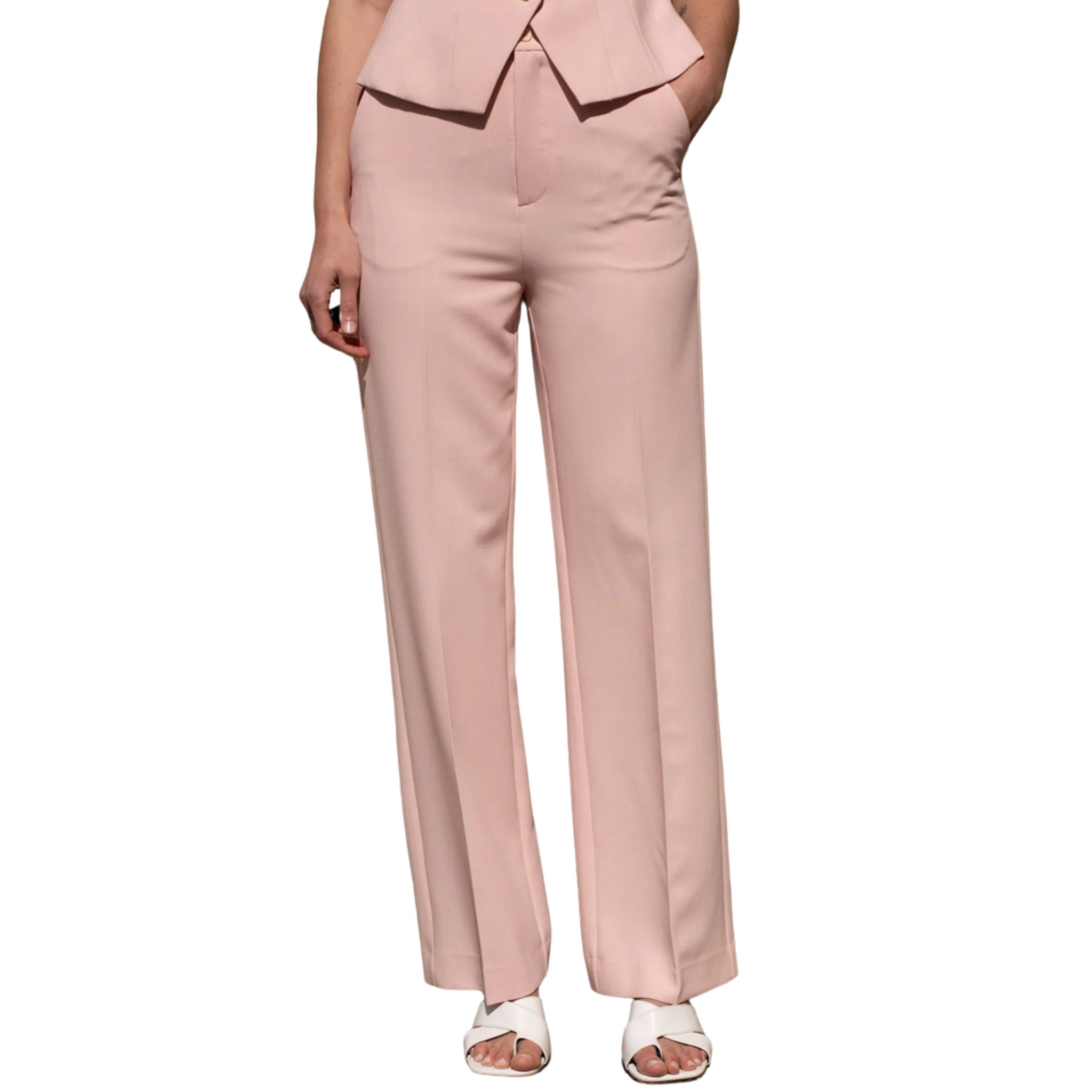 Womens Attentif Light Pink Straight Leg Tailored Trousers