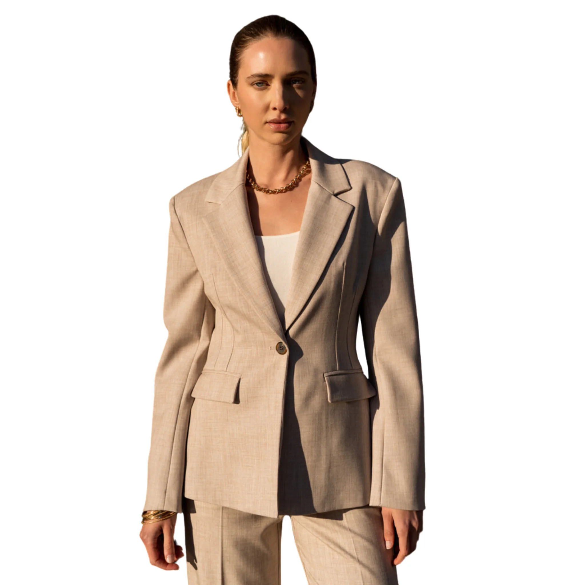Womens Attentif Taupe Single Button Blazer