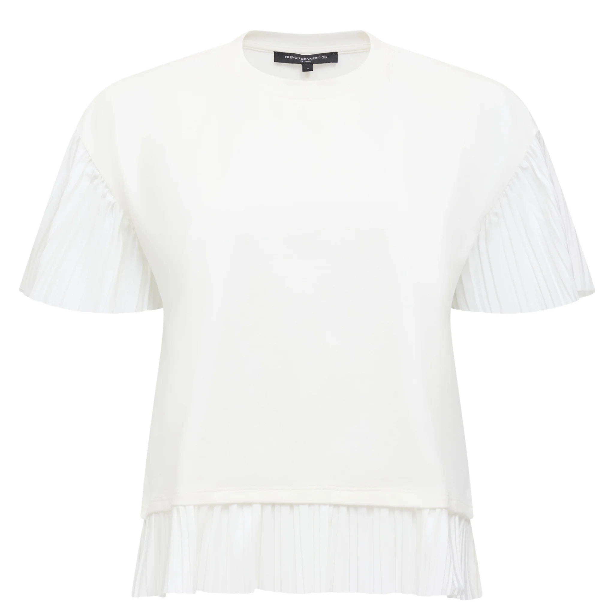 Womens French Connection Linen White Rallie Plisse Trim S/s T Shirt