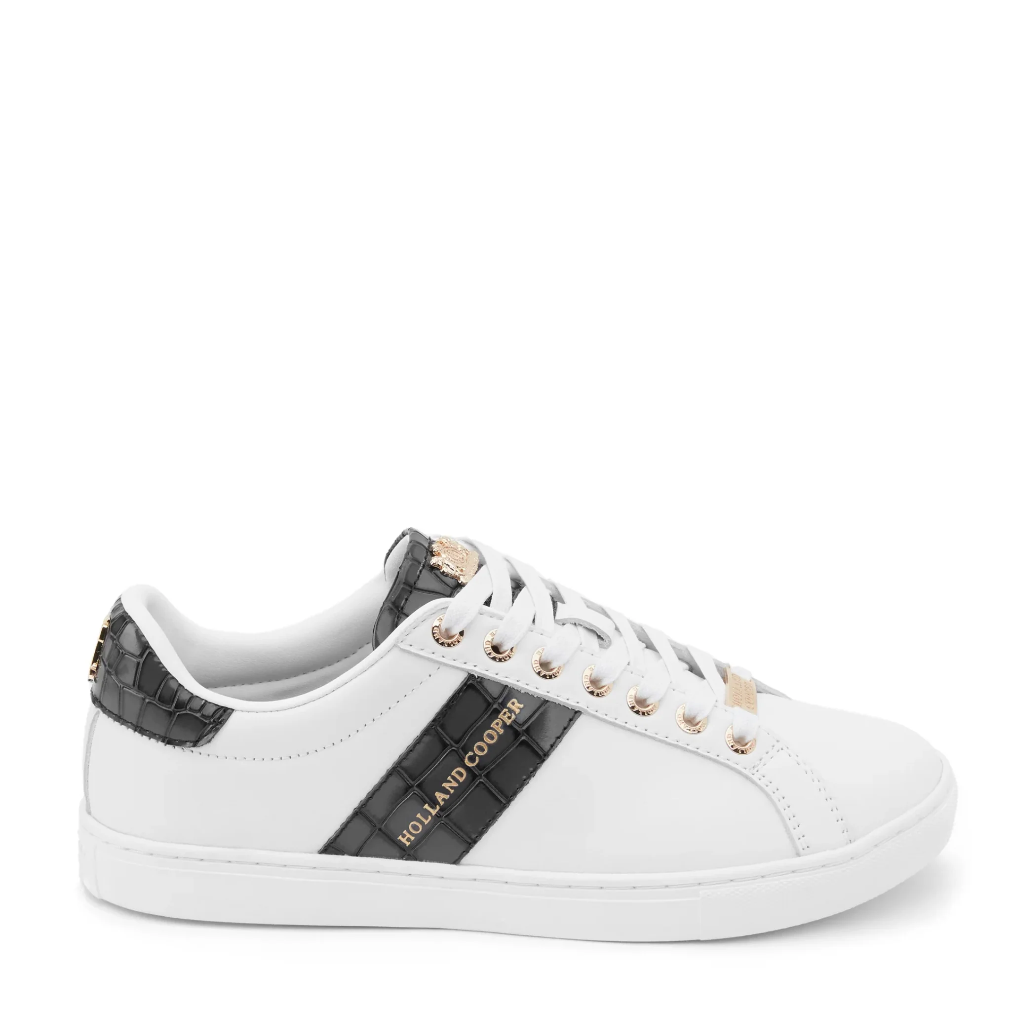 Womens Holland Cooper White/Black Croc Knightsbridge Court Trainers