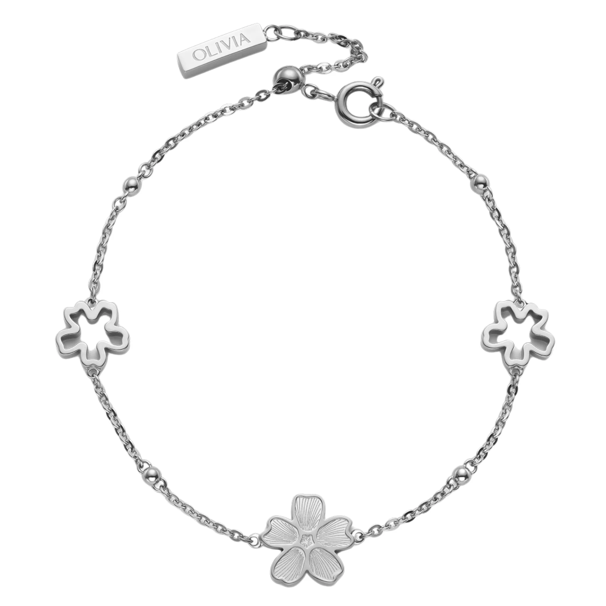 Womens Olivia Burton Silver Floral Forget Me Not Bracelet