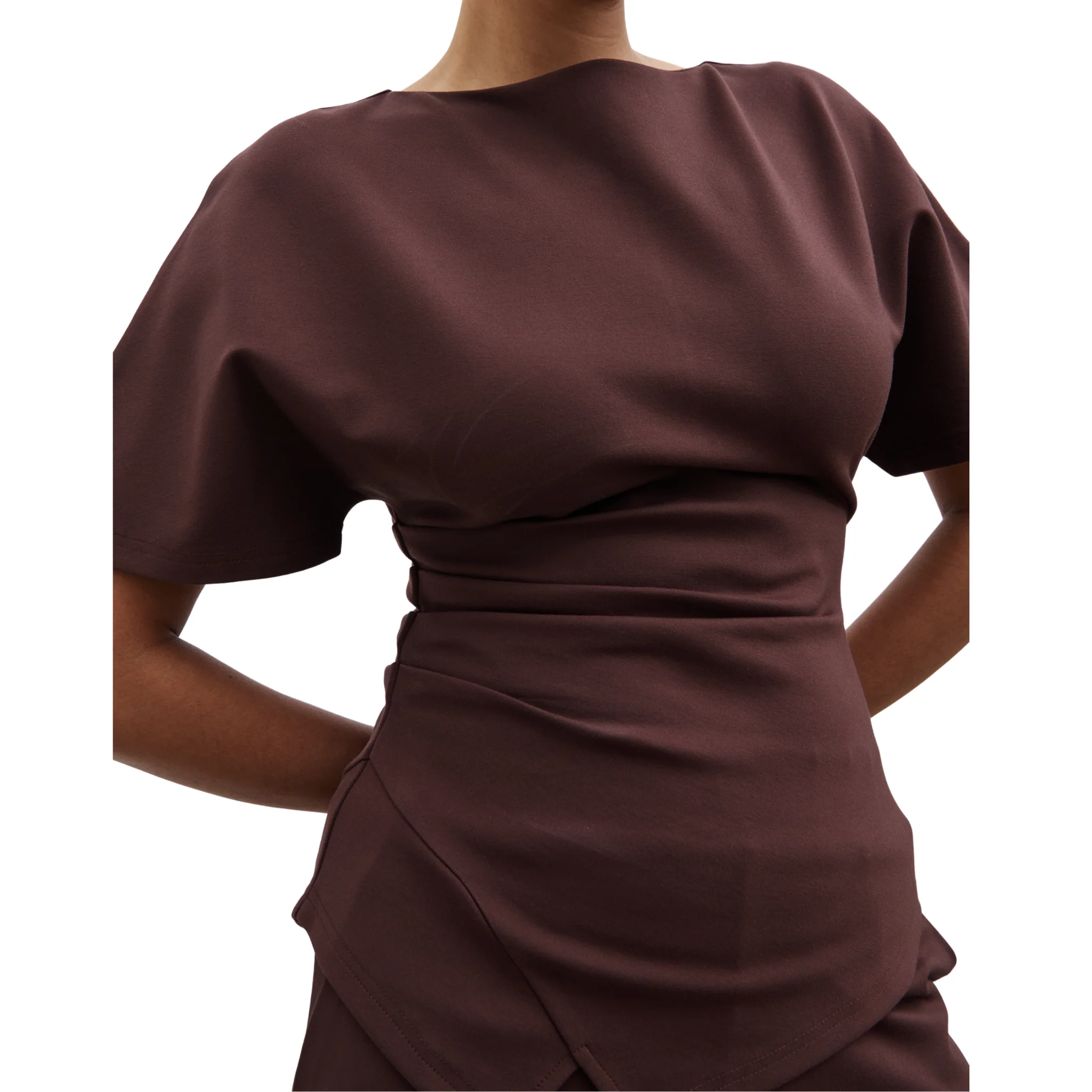 Womens Pretty Lavish Brown Marni Pleated Jersey Top - Image 2