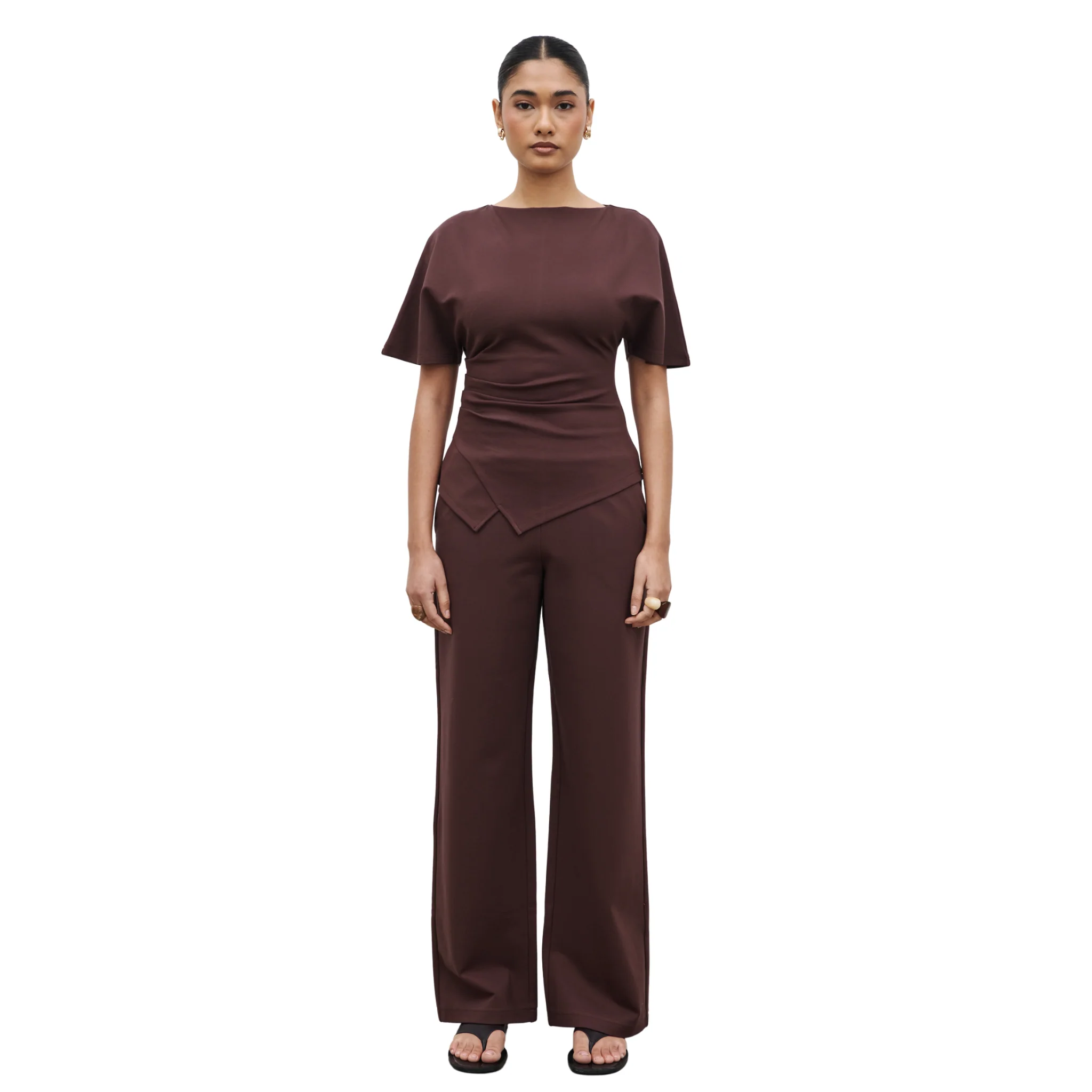Womens Pretty Lavish Brown Marni Straight Leg Jersey Trousers - Image 4